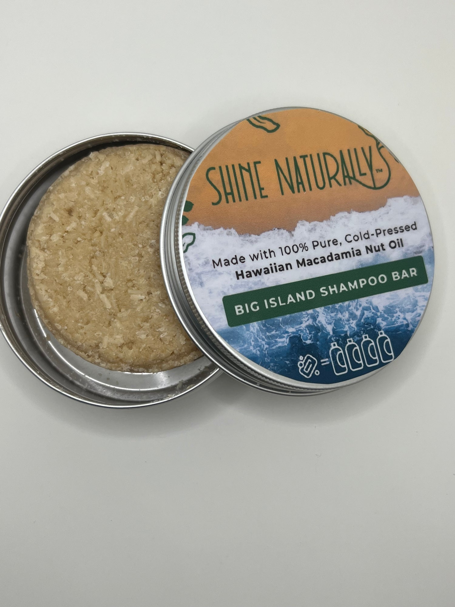 Shine Naturally shampoo bar with cold-pressed macadamia nut oil from Hawaii