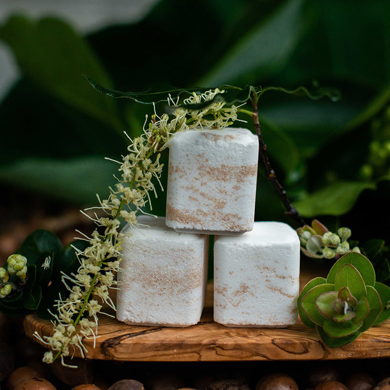 Handcrafted macadamia nut oil bath bomb from Shine Naturally Hawaii