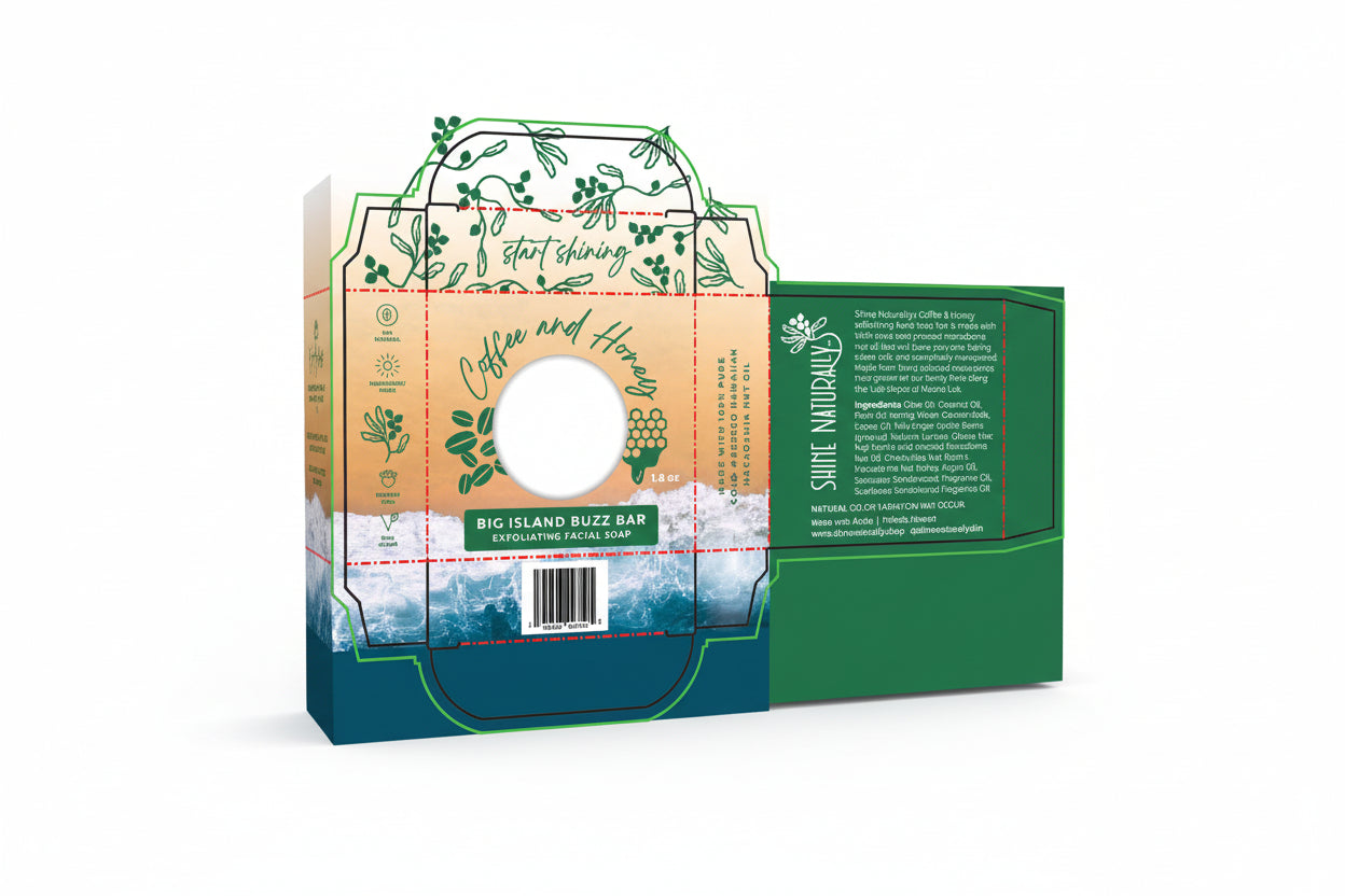 Shine Naturally’s Buzz Bar—luxury, exfoliant facial soap made with farm-to-skin macadamia oil